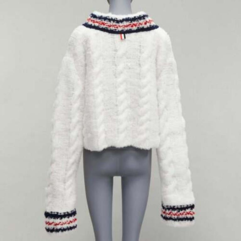 Women's rare THOM BROWNE 2018 Runway hand knit tulle oversized varsity sweater IT36 XXS For Sale