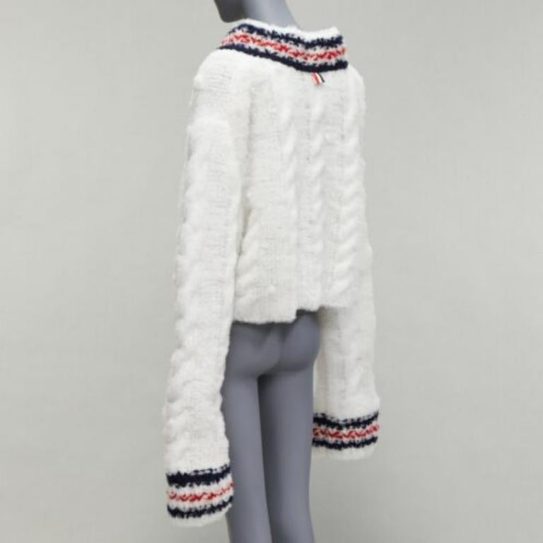 rare THOM BROWNE 2018 Runway hand knit tulle oversized varsity sweater IT36 XXS For Sale 1