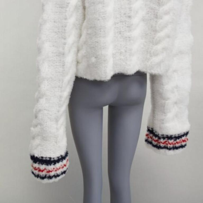 rare THOM BROWNE 2018 Runway hand knit tulle oversized varsity sweater IT36 XXS For Sale 2