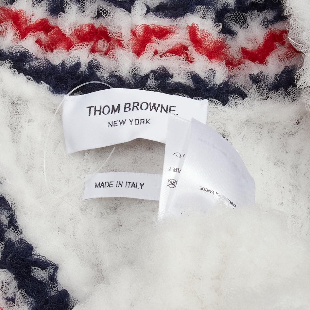 rare THOM BROWNE 2018 Runway hand knit tulle oversized varsity sweater IT36 XXS For Sale 3