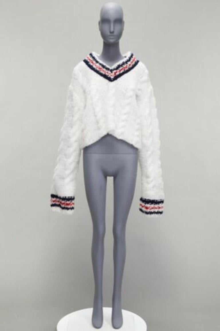 rare THOM BROWNE 2018 Runway hand knit tulle oversized varsity sweater IT36 XXS For Sale 4