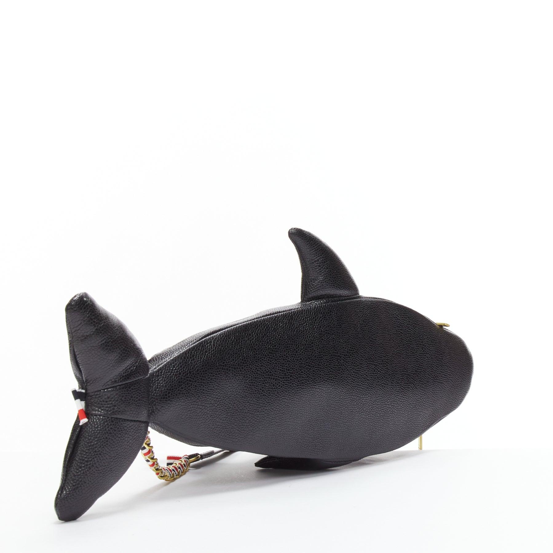 rare THOM BROWNE Mini Dolphin black pebbled leather crossbody bag For Sale 1
