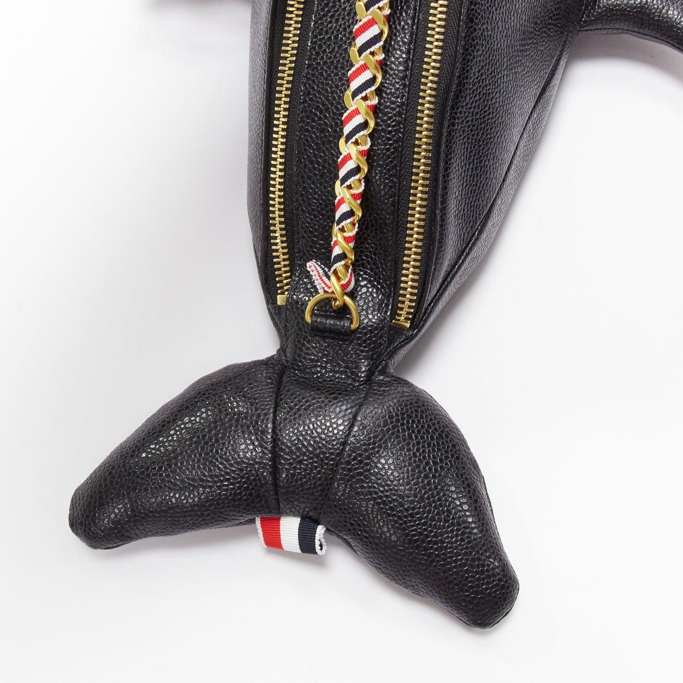 rare THOM BROWNE Mini Dolphin black pebbled leather crossbody bag 3
