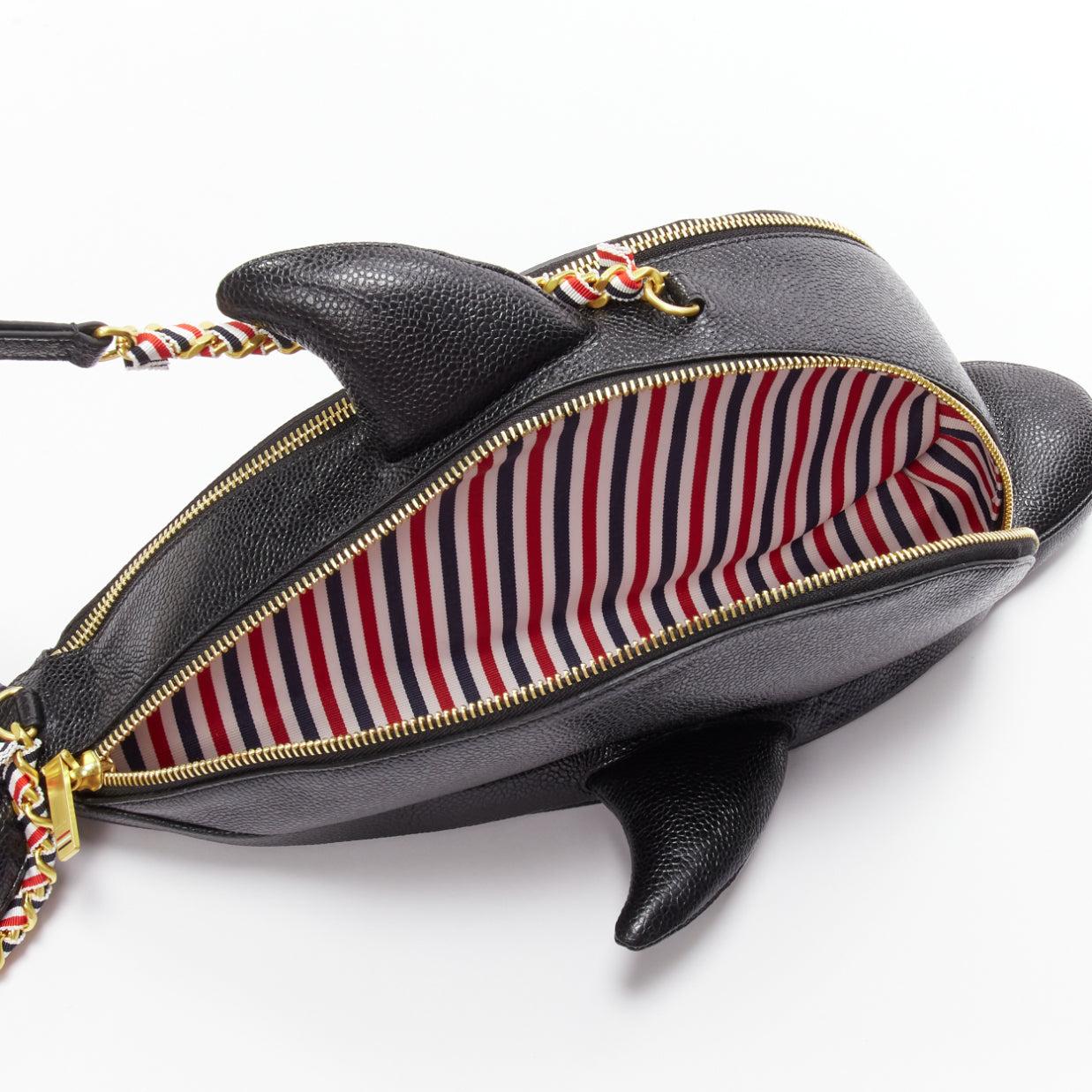 rare THOM BROWNE Mini Dolphin black pebbled leather crossbody bag For Sale 4