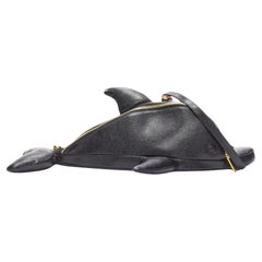 seltene THOM BROWNE Mini Dolphin schwarzes Kieselleder Crossbody Tasche
