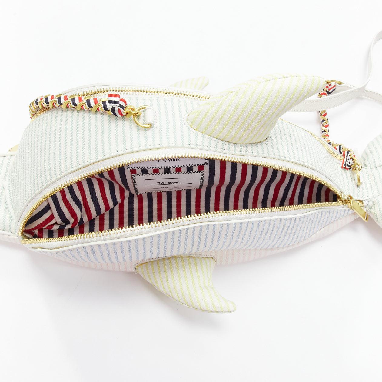 rare THOM BROWNE Mini Dolphin pastel striped leather crossbody bag For Sale 3