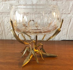 Rare Thomas Webb Cut Glass Centrepiece Bowl on Gilt Bronze Stand, England, 1950s