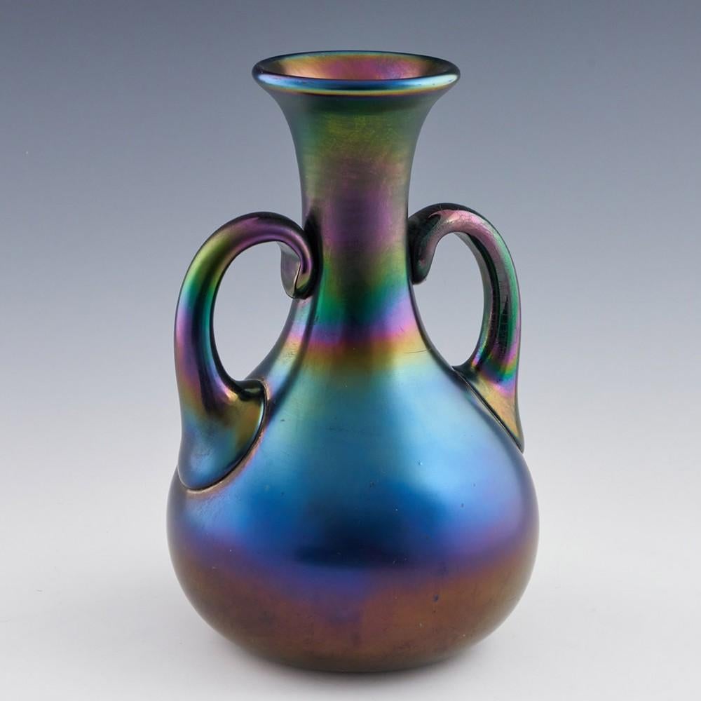 English Rare Thomas Webb Iridescent Bronze Glass Amphora Vase c1880