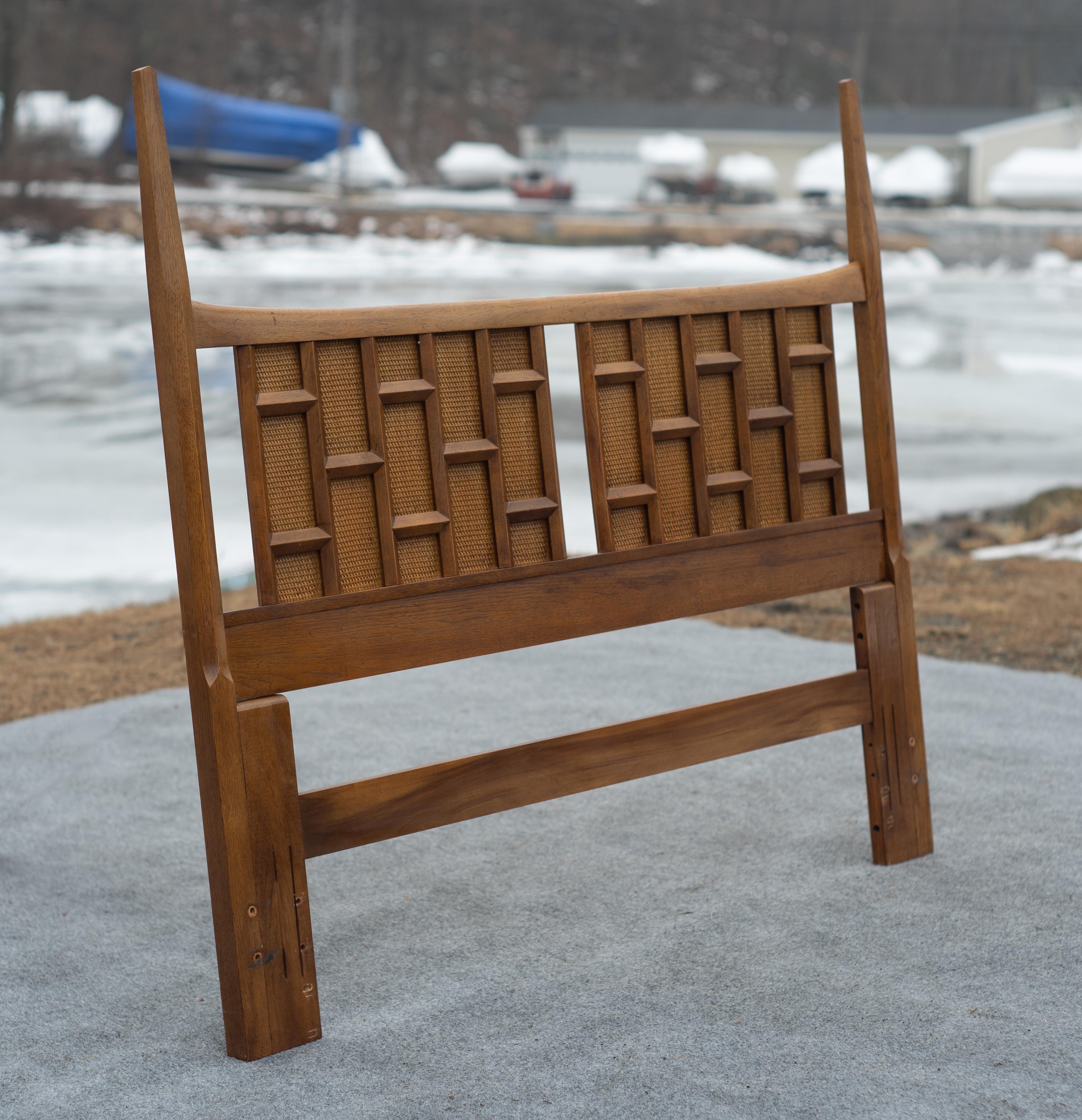 American Rare Thomasville Carved Walnut & Cane Queen Size Headboard Dated 1966 For Sale