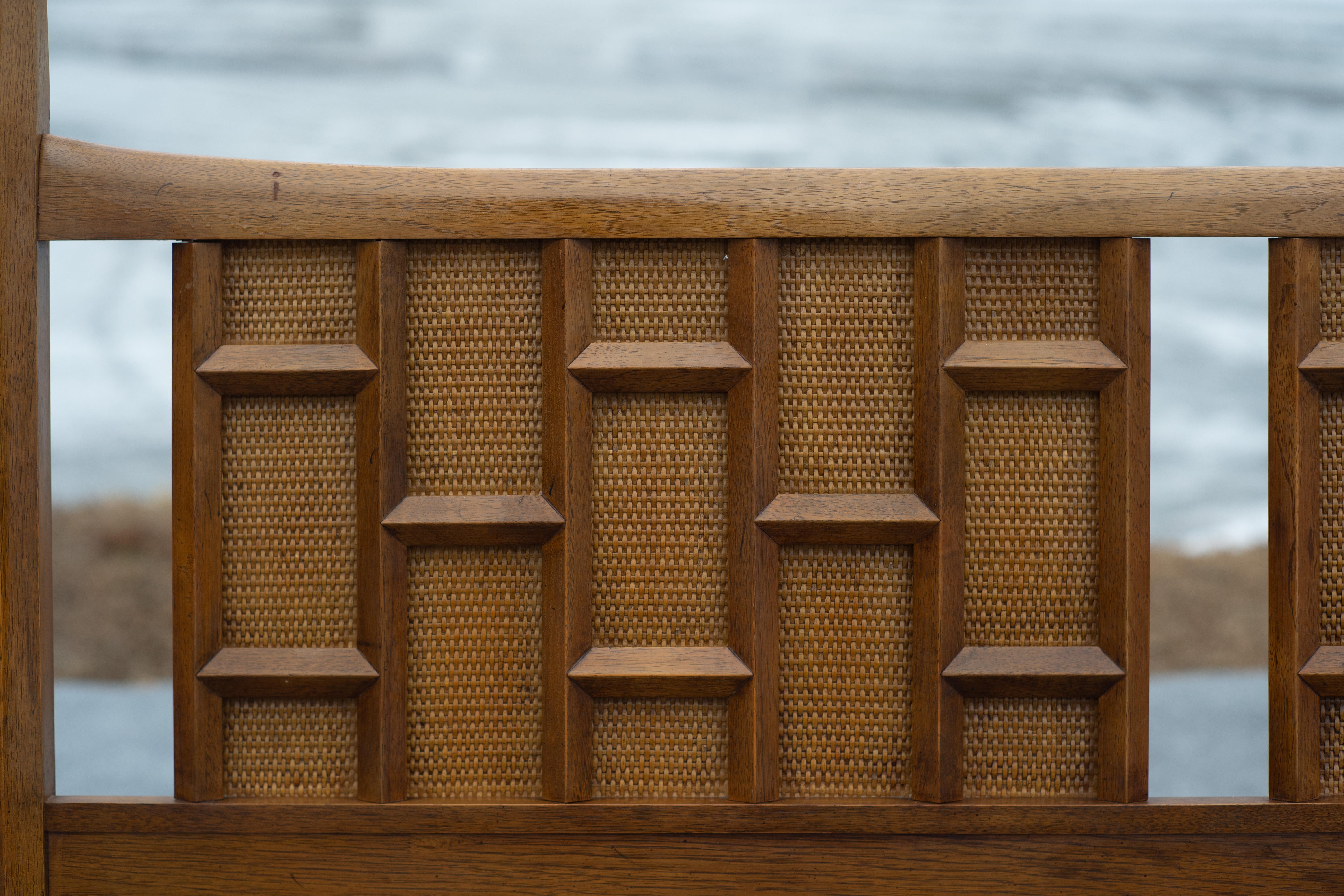 Rare Thomasville Carved Walnut & Cane Queen Size Headboard Dated 1966 In Good Condition For Sale In Philadelphia, PA