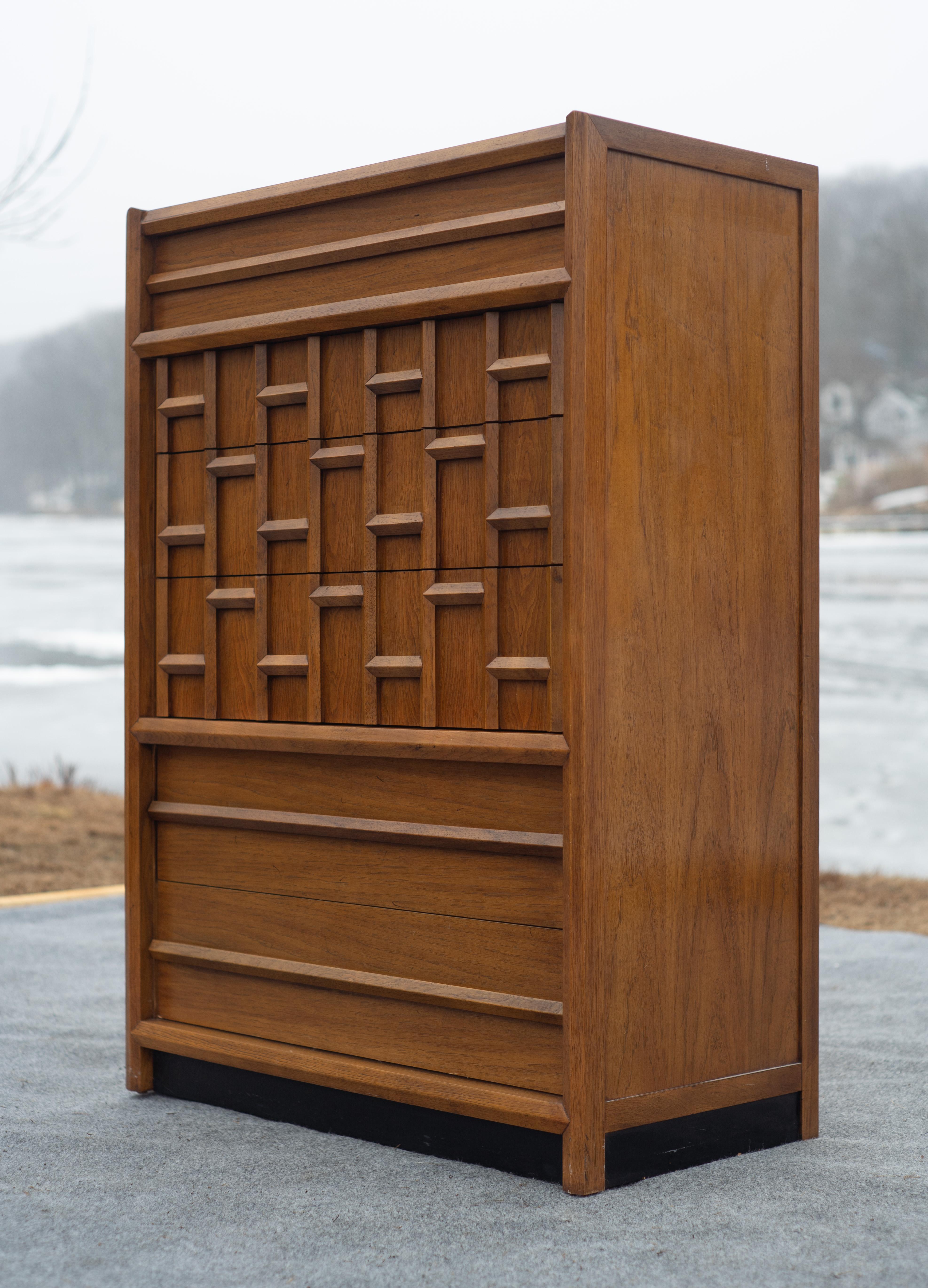 Mid-Century Modern Rare Thomasville Carved Walnut Gentleman's Chest or Tall Dresser