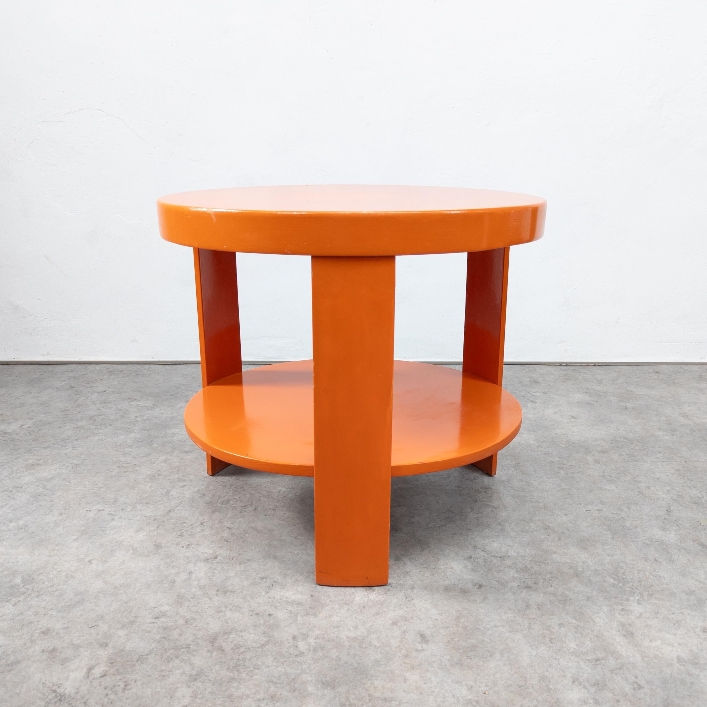 Very rare modernist coffee table designed by Josef Frank. First appeared in 1930 Thonet catalogue under number T 142. In bright orange bauhaus color. In original condition with some scratches on the lacquer. Structurally sound.