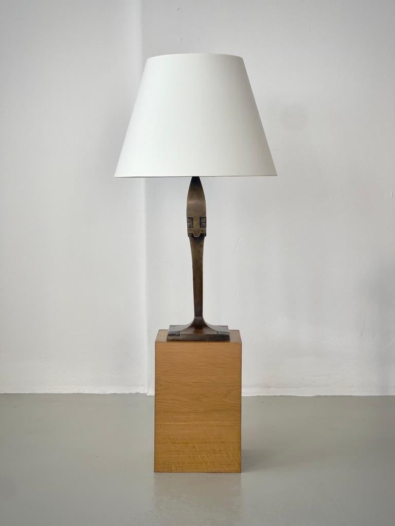 Danish Rare Thorvald Bindesbøll, Denmark 1900's patinated solid bronze table lamp. For Sale