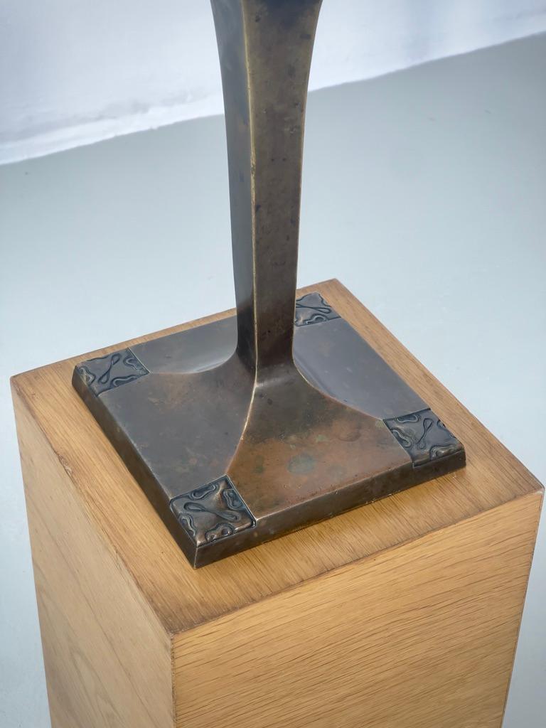 Arts and Crafts Rare Thorvald Bindesbøll, Denmark 1900's patinated solid bronze table lamp. For Sale