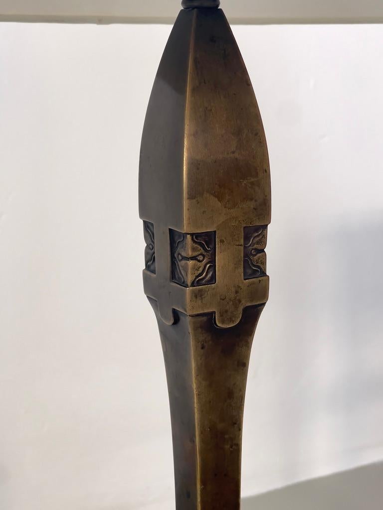 Patinated Rare Thorvald Bindesbøll, Denmark 1900's patinated solid bronze table lamp. For Sale