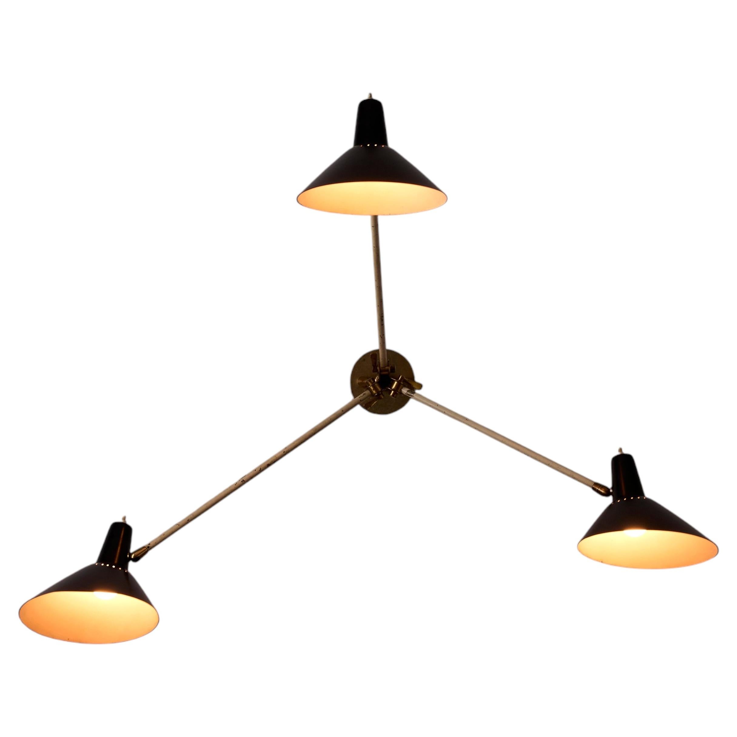 Rare Three-Arm Wall Light by Stilnovo