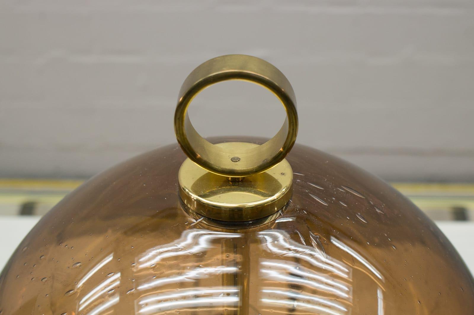 Brass Rare Three-Light Gold and Smoked Glass Table Lamp from Doria, 1970s, Germany