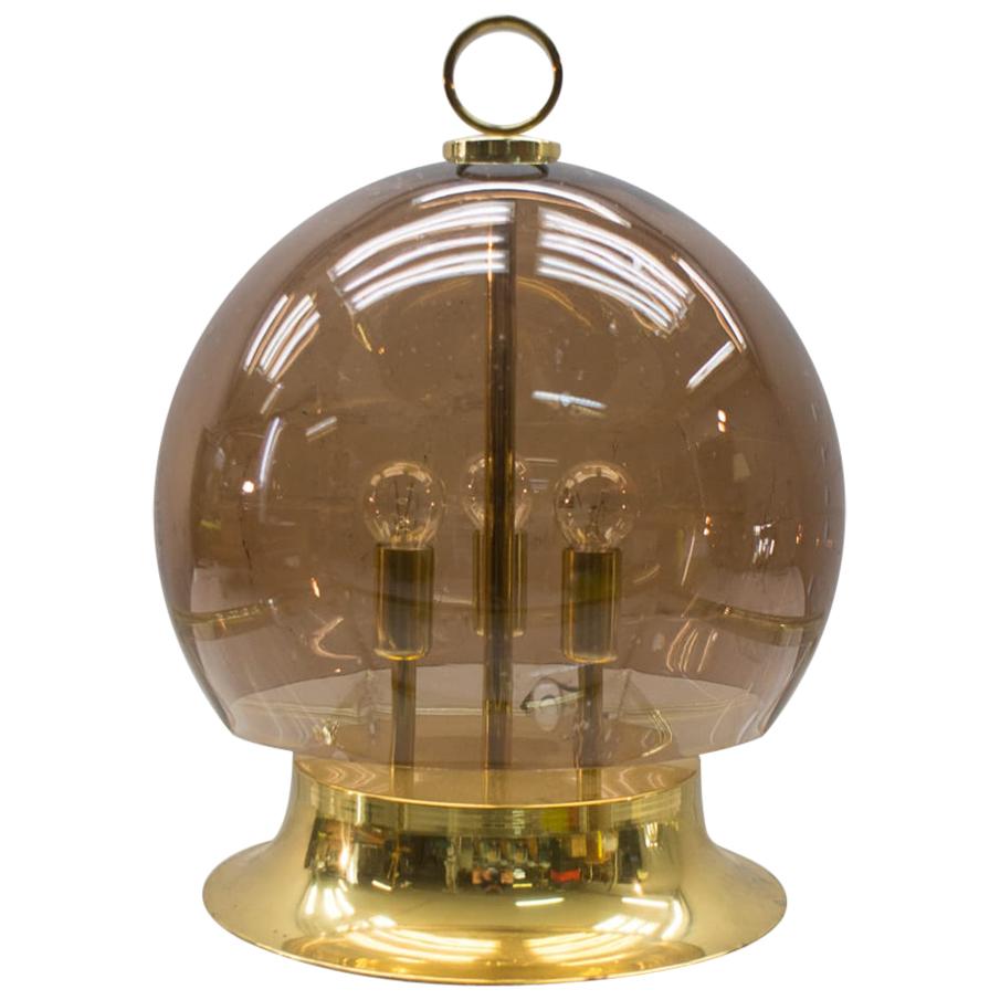 Rare Three-Light Gold and Smoked Glass Table Lamp from Doria, 1970s, Germany