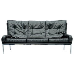 Rare Three-Seat Sofa by Roland Rainer in Black Leather, 1960s