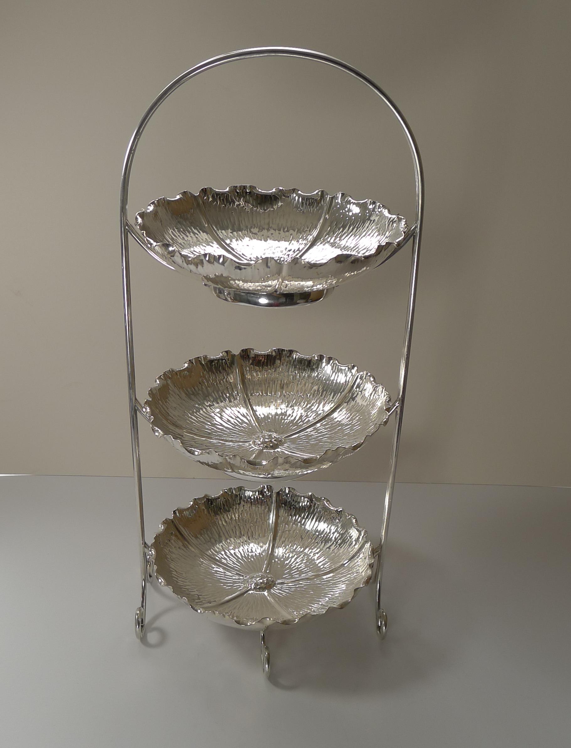 Early 20th Century Rare Three Tier Naturalistic Cake Stand by Hukin and Heath For Sale