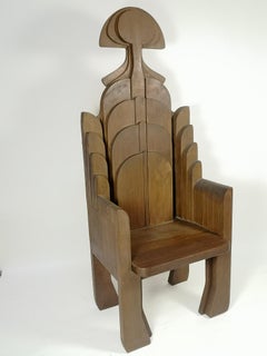 Rare Wooden Throne Chair by Gabor Mezei and Imre Makovecz, 1980s