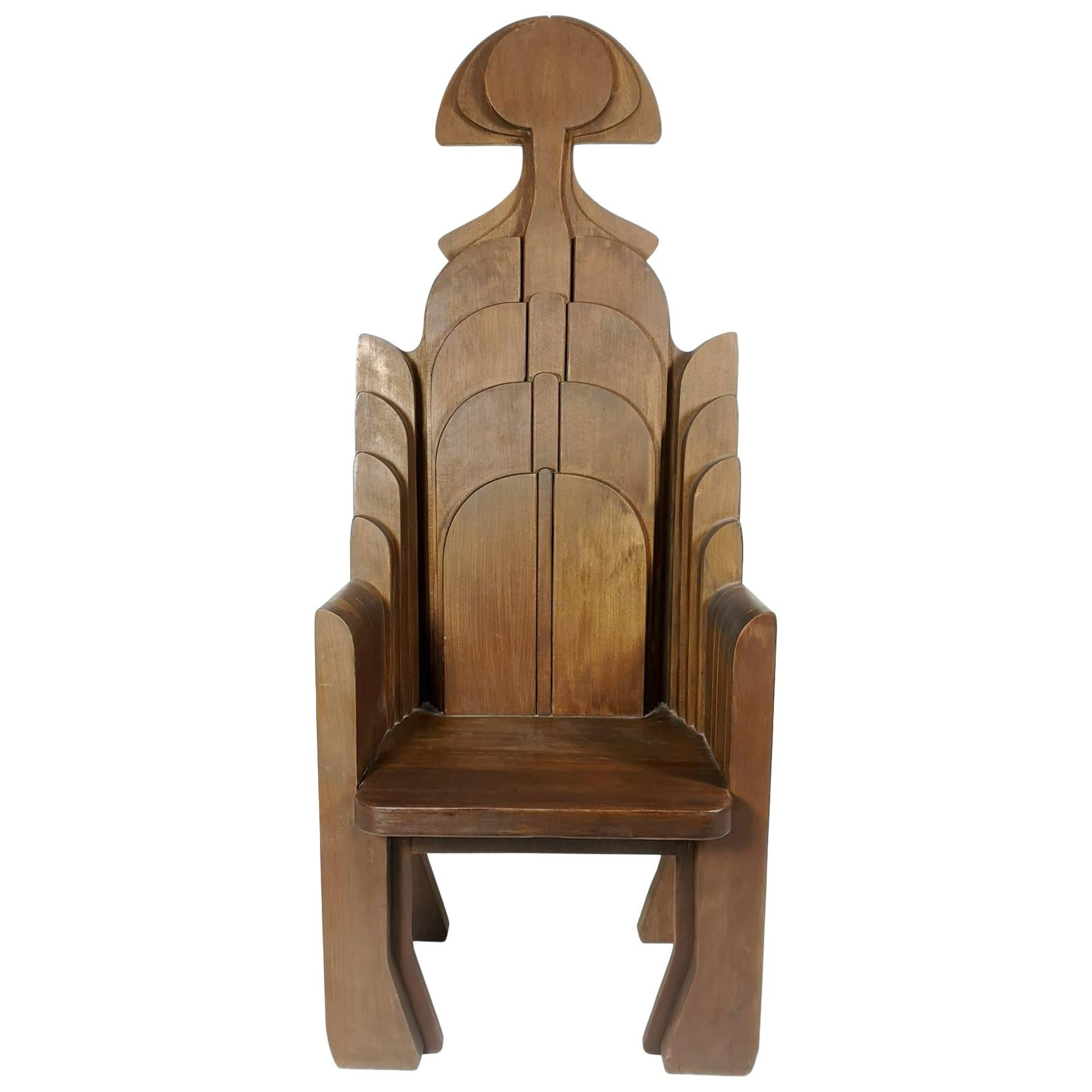 Rare Wooden Throne Chair by Gabor Mezei and Imre Makovecz, 1980s