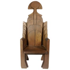 Rare Wooden Throne Chair by Gabor Mezei and Imre Makovecz, 1980s