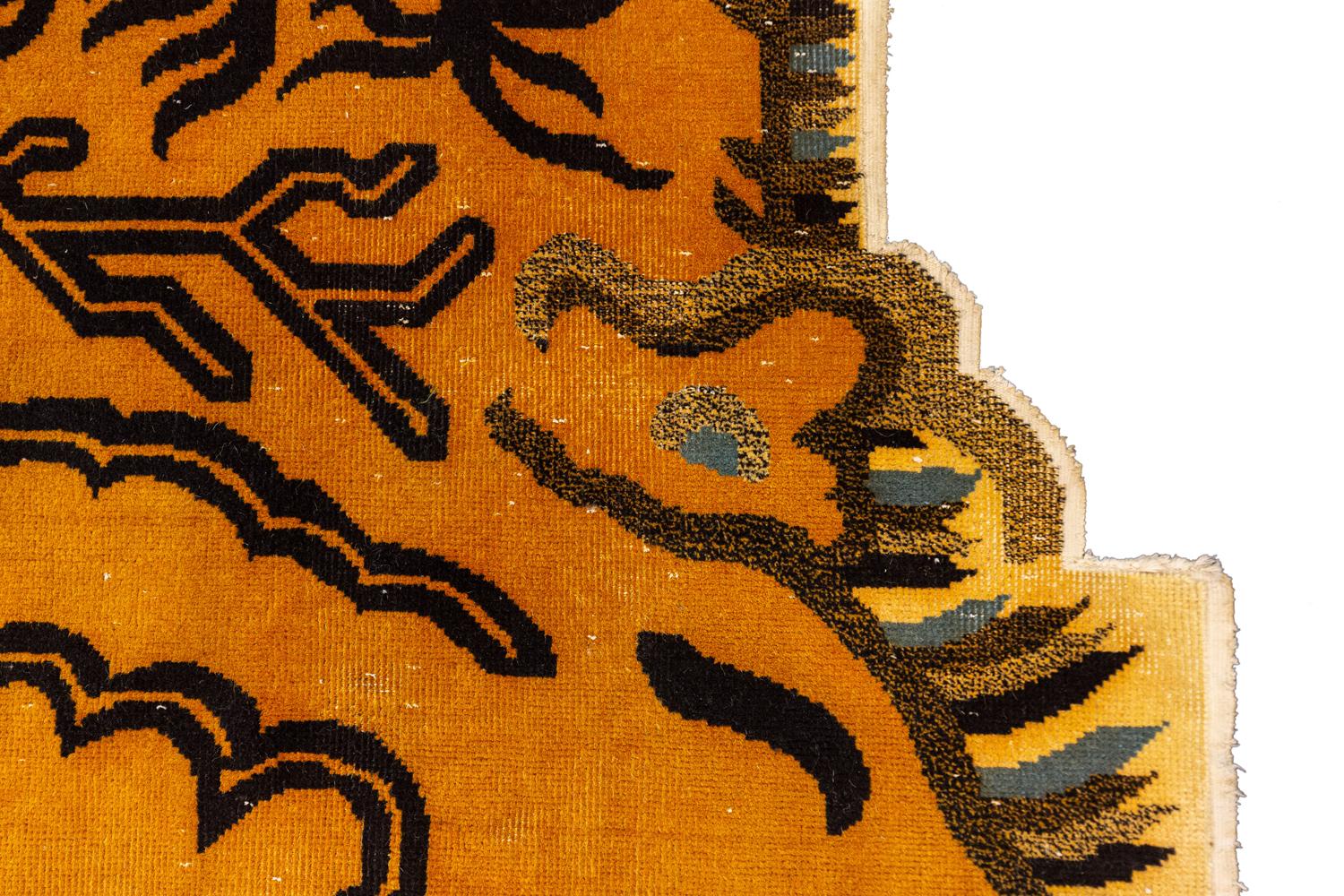 Antique Tibetan Tiger Rug with Shape of “TIGER”, 1900-1920 5