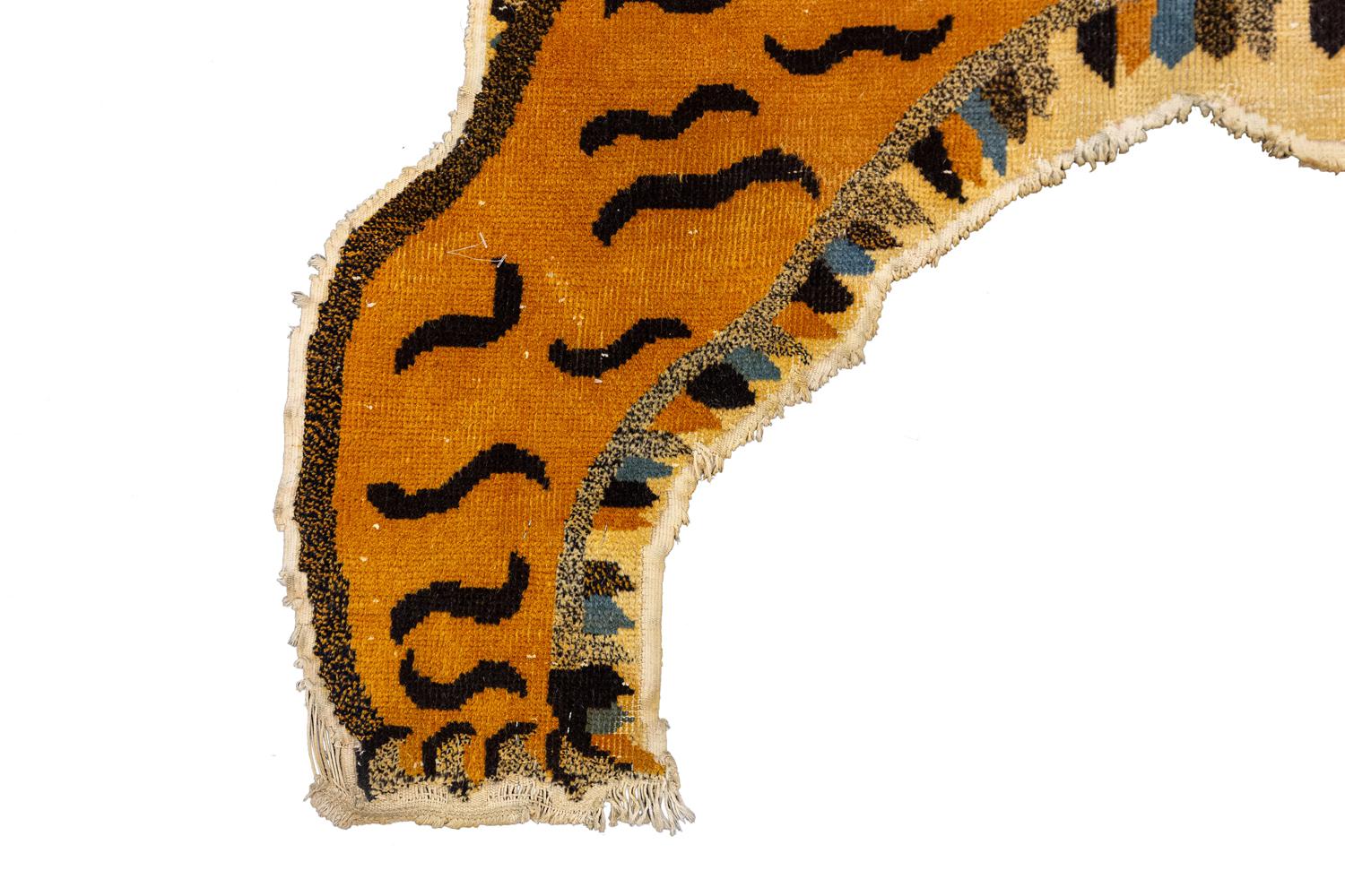 Antique Tibetan Tiger Rug with Shape of “TIGER”, 1900-1920 6