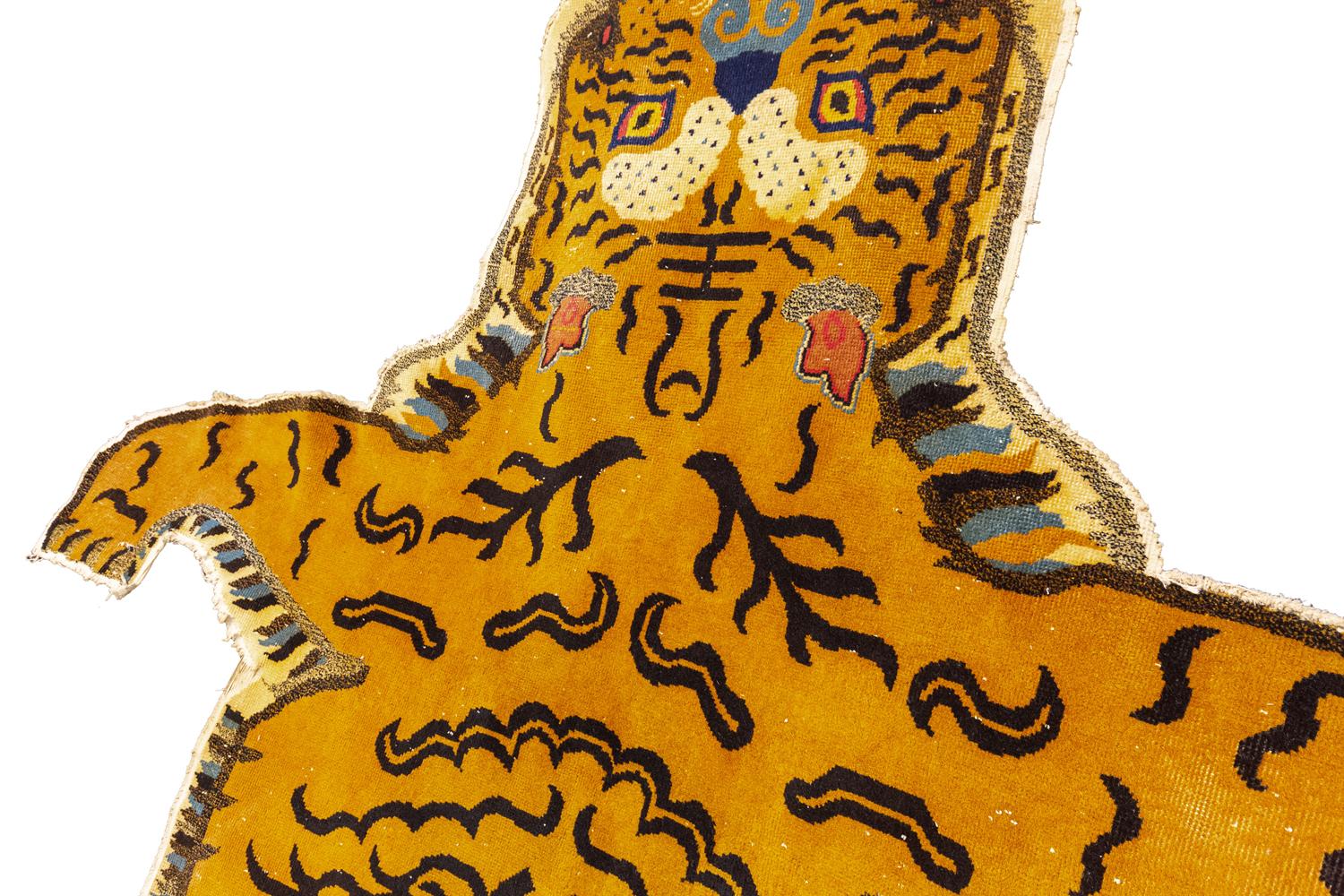 Antique Tibetan Tiger Rug with Shape of “TIGER”, 1900-1920 2