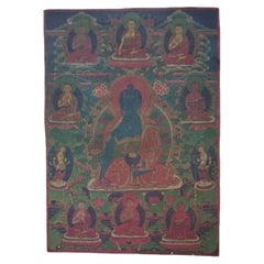 Rare Tibetan Medicine Buddha Thangka, 17th C, Hand-Painted Buddhist Painting