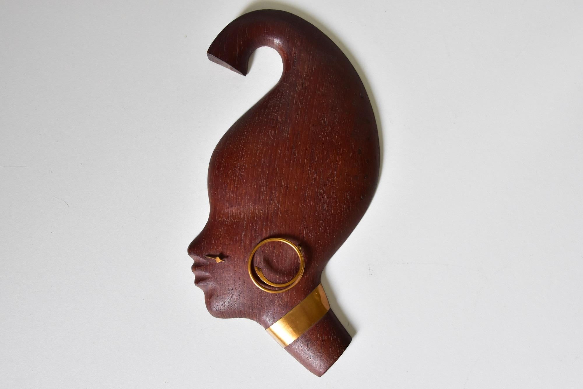 Rare Tico Teak 1950s African Nubian Wall Decoration Made in Denmark For Sale 3