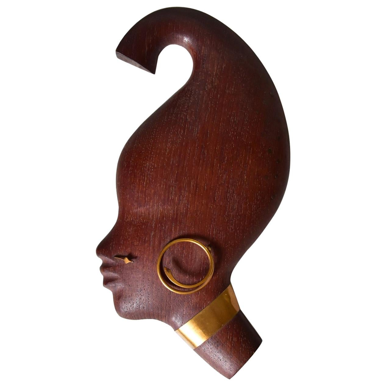 Rare Tico Teak 1950s African Nubian Wall Decoration Made in Denmark For Sale