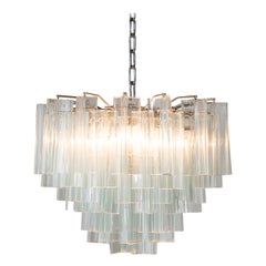 Rare Tiered Venini Leaded Glass & Chrome 'Trilobi' Chandelier, Italy, 1960s