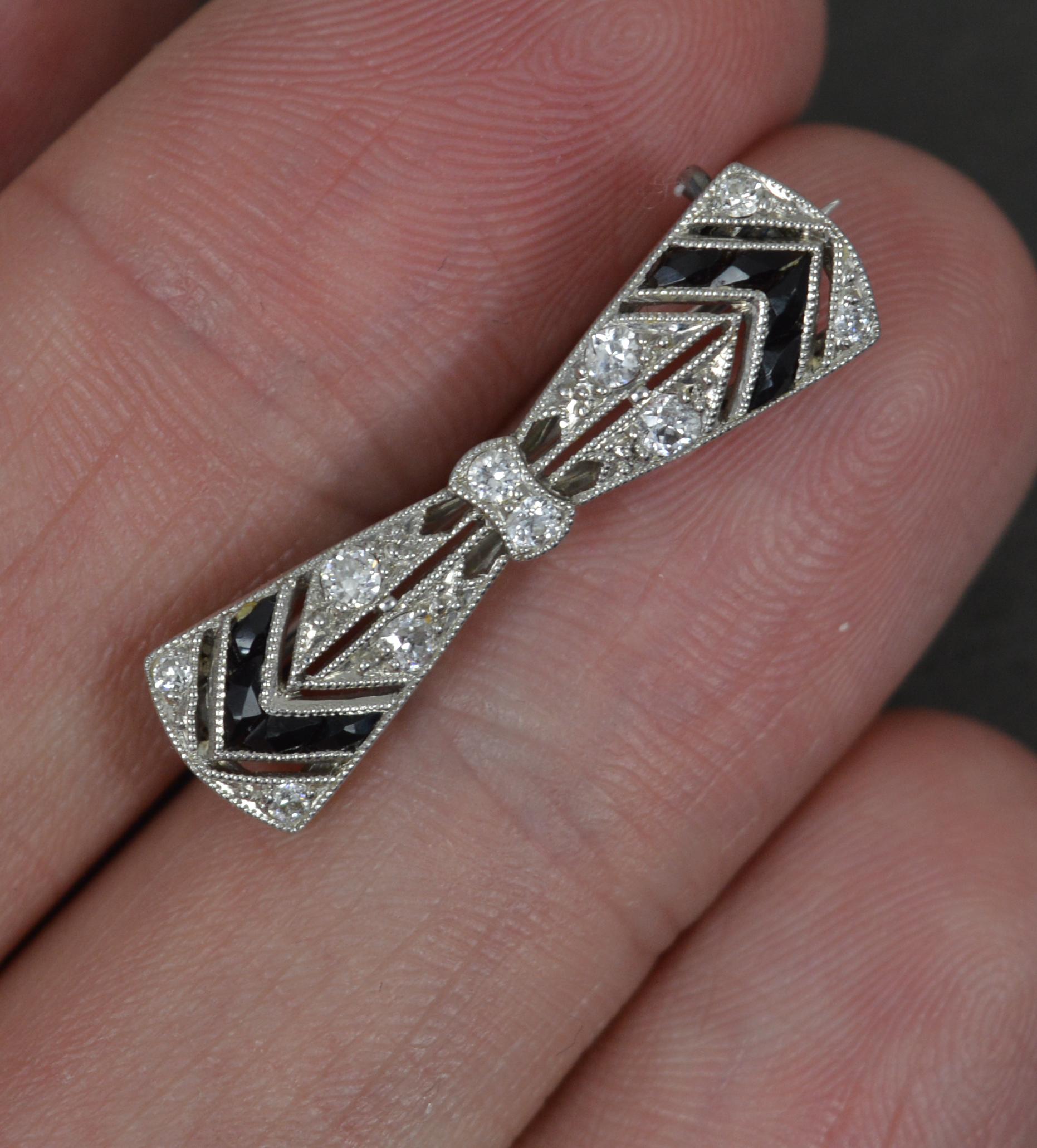 Rare TIFFANY and CO Art Deco Platinum Diamond and Onyx Bow Brooch For Sale 2