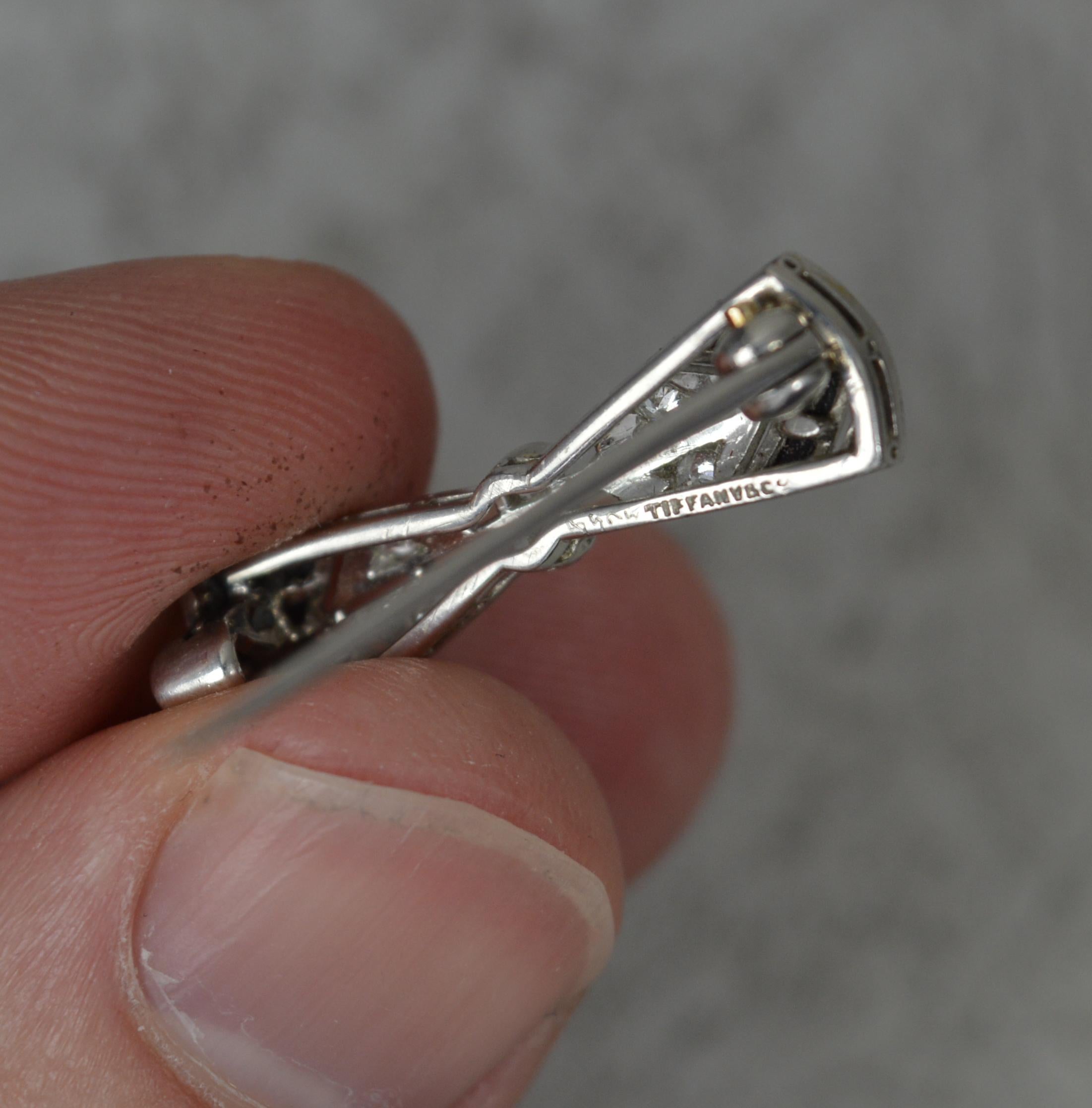 Rare TIFFANY and CO Art Deco Platinum Diamond and Onyx Bow Brooch For Sale 1