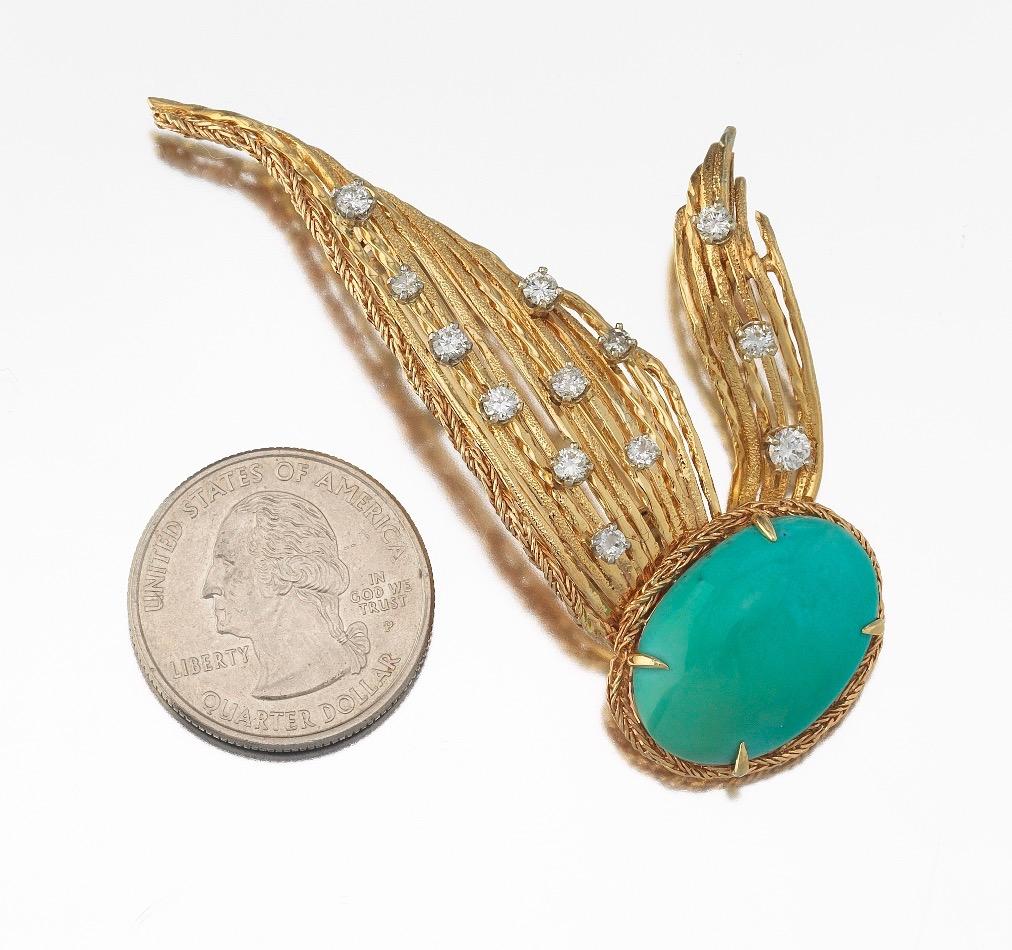 Stunning Tiffany & Co. 18k Gold Turquoise 0.92 ct Diamond Fur Clip Pin / Brooch / Pendant

Gorgeous Rare (perhaps one of a kind) Tiffany & Co. 