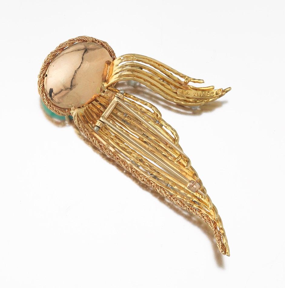 Rare Tiffany & Co. 18 Karat Gold Turquoise 0.92 Carat Diamond Brooch Pin Pendant For Sale 1