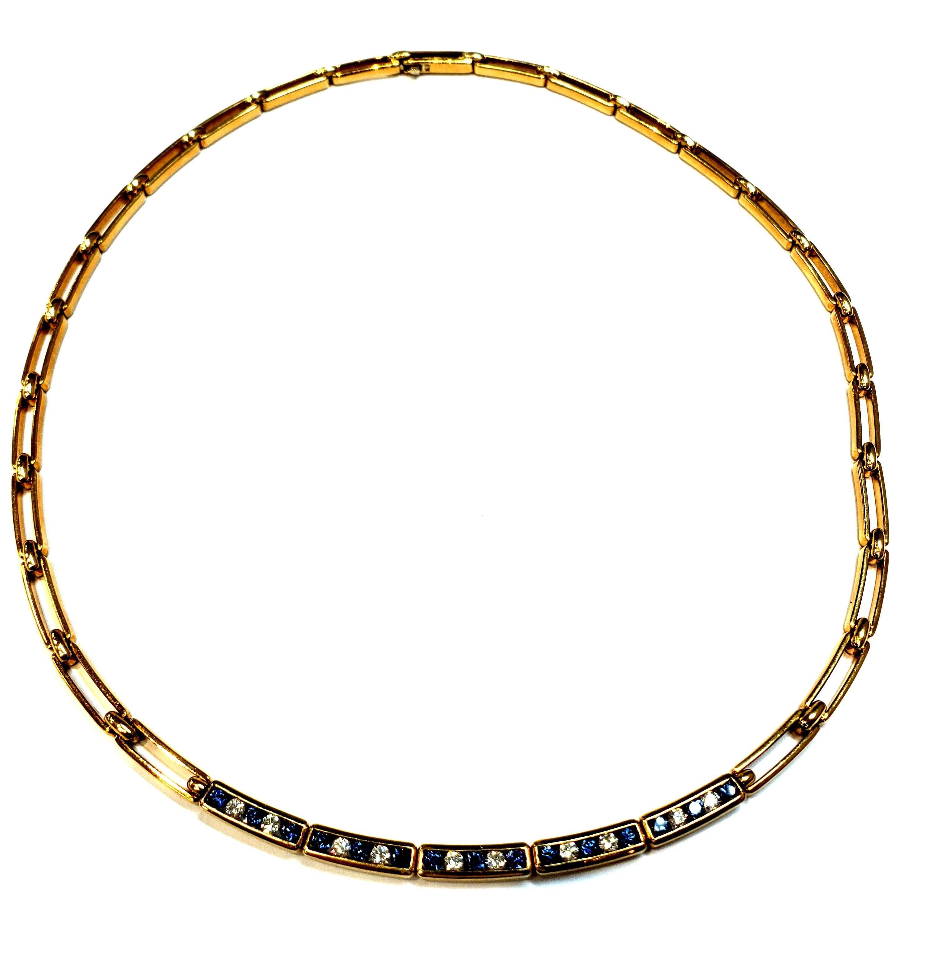 Tiffany & Co. 18 Karat Yellow Gold Choker Necklace with Sapphires and Diamonds For Sale 4