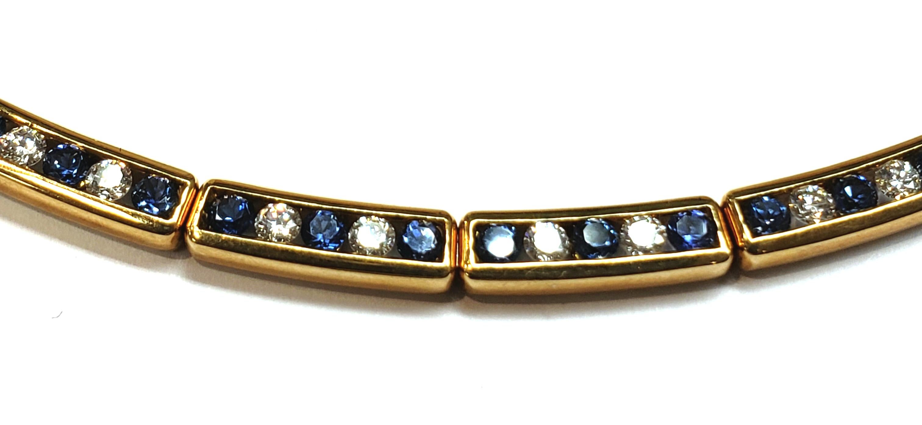 Women's or Men's Tiffany & Co. 18 Karat Yellow Gold Choker Necklace with Sapphires and Diamonds For Sale