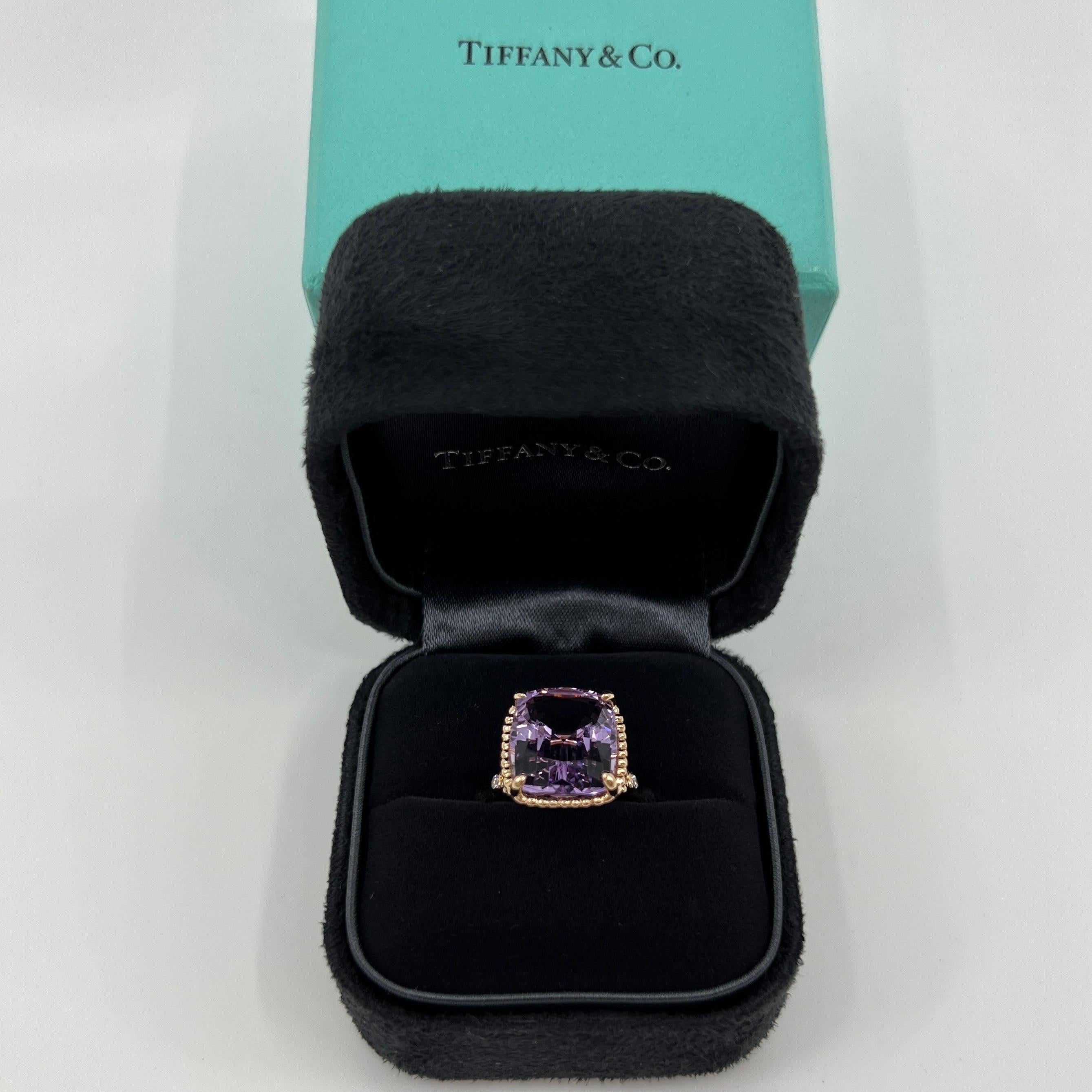 Rare Tiffany & Co. Amethyst And Diamond 'Sparkler' Cushion Cut 18k Rose Gold Ring.

A beautiful and rare cushion cut purple amethyst & diamond 'Sparkler' ring from Tiffany & Co.

Fine jewellery houses like Tiffany only use the finest gemstone in