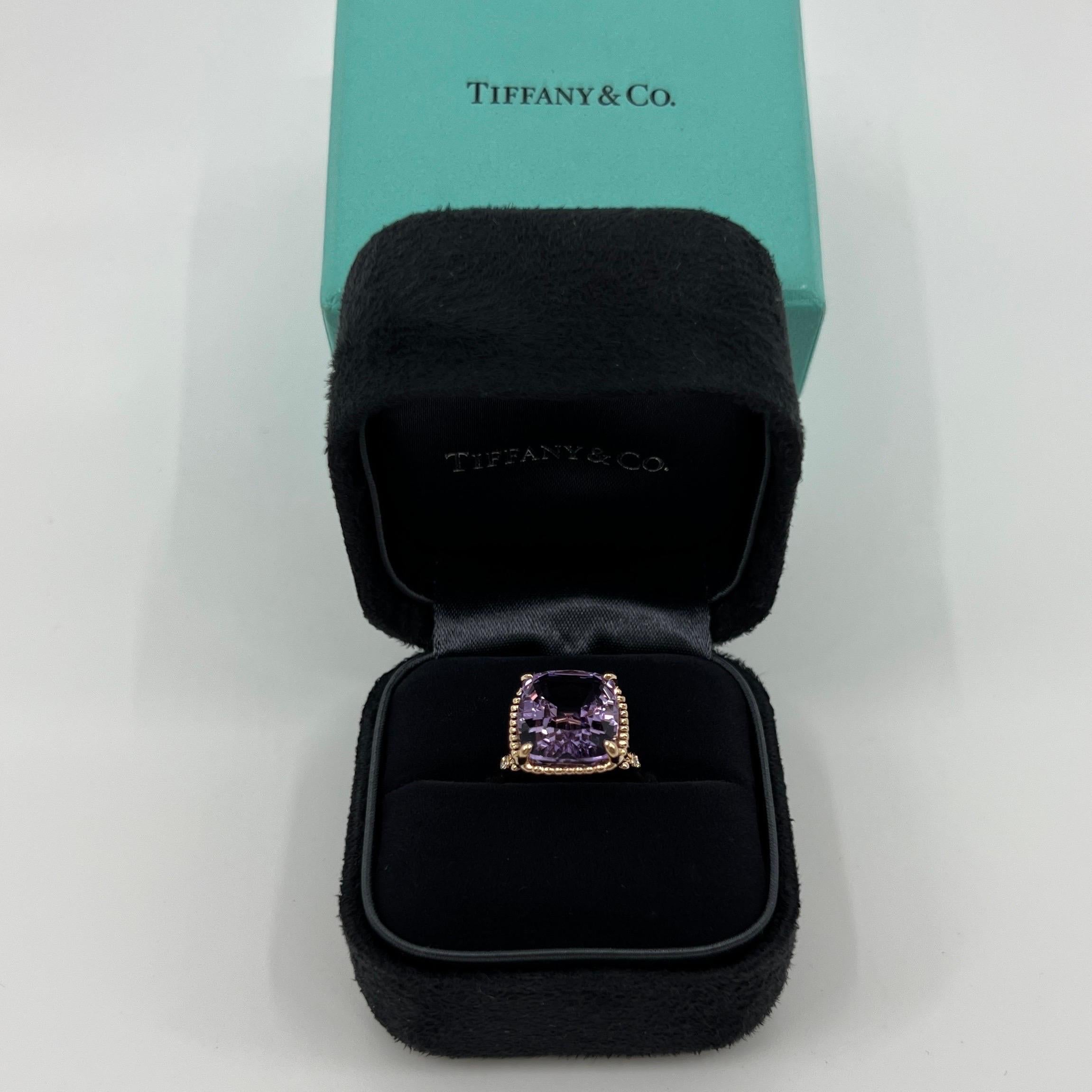 Women's or Men's Rare Tiffany & Co. Amethyst And Diamond Sparkler Cushion Cut 18k Rose Gold Ring