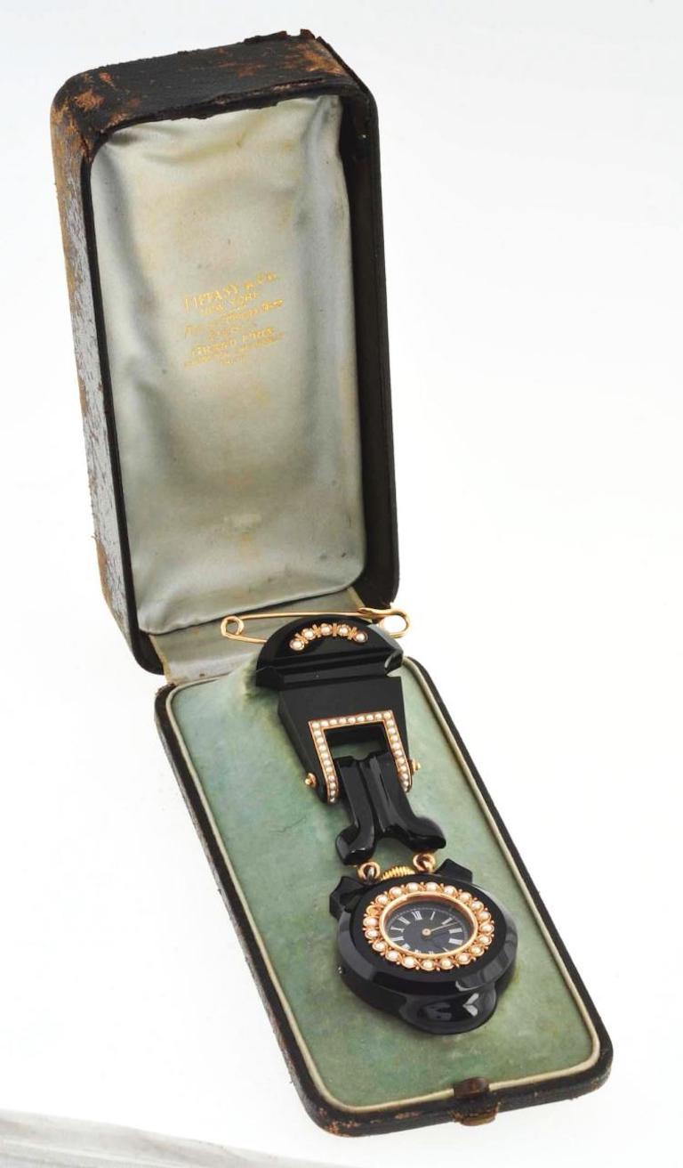 Rare Tiffany & Co. Black Onyx Ladies Lapel Watch, circa 1878 For Sale 5