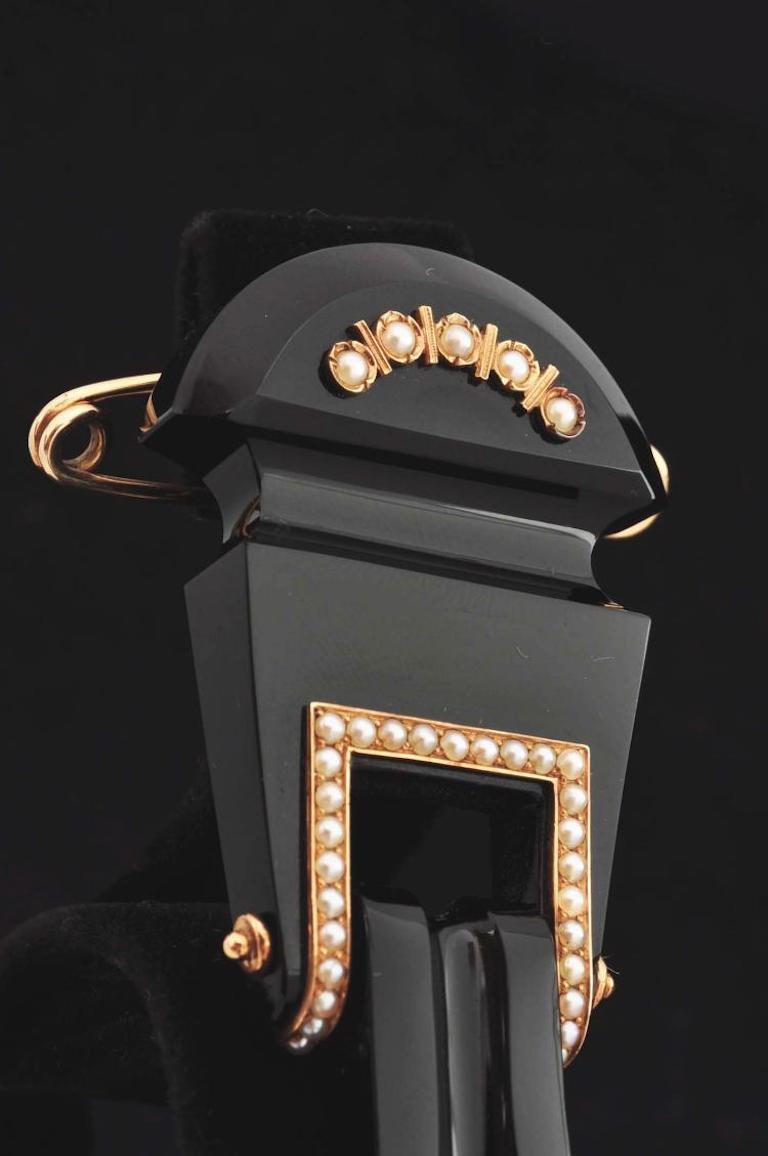 American Rare Tiffany & Co. Black Onyx Ladies Lapel Watch, circa 1878 For Sale