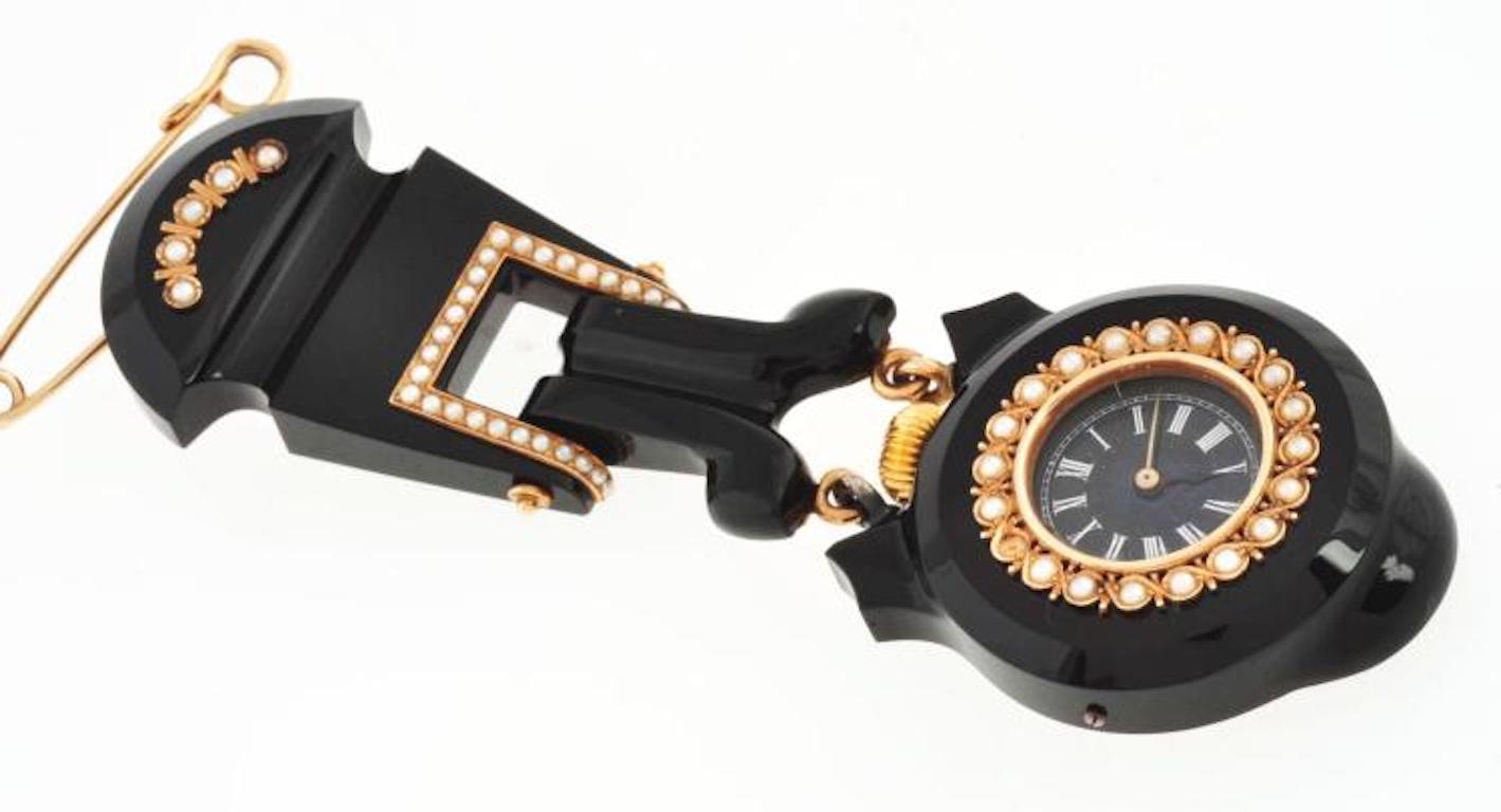 19th Century Rare Tiffany & Co. Black Onyx Ladies Lapel Watch, circa 1878 For Sale