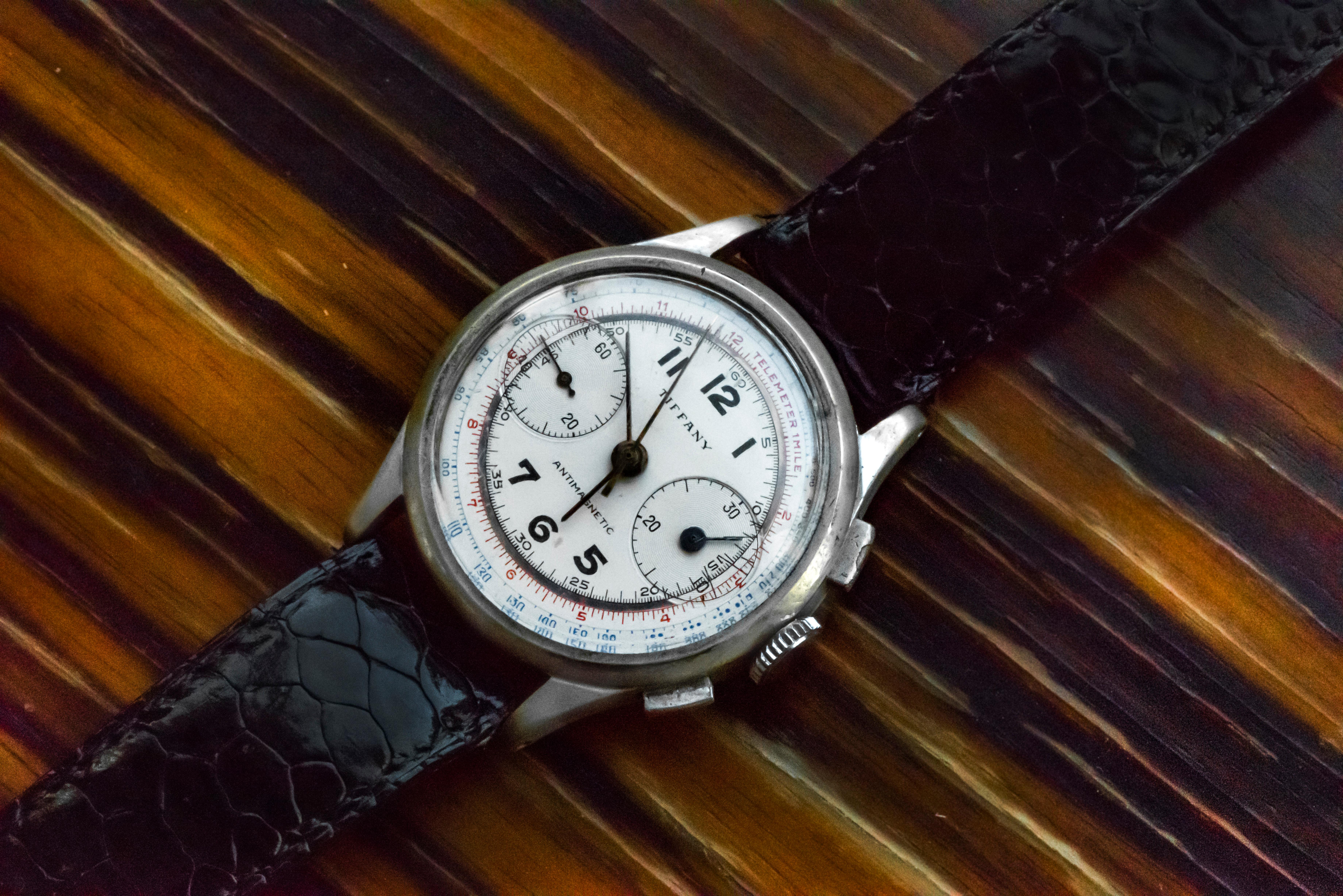  1940s  Tiffany Chronograph Telemeter 

During this timeframe, Tiffany has been associated with with some of the worlds most premier and historic vintage chronograph of this period , primarily adding Additional value as a collaborator You can find