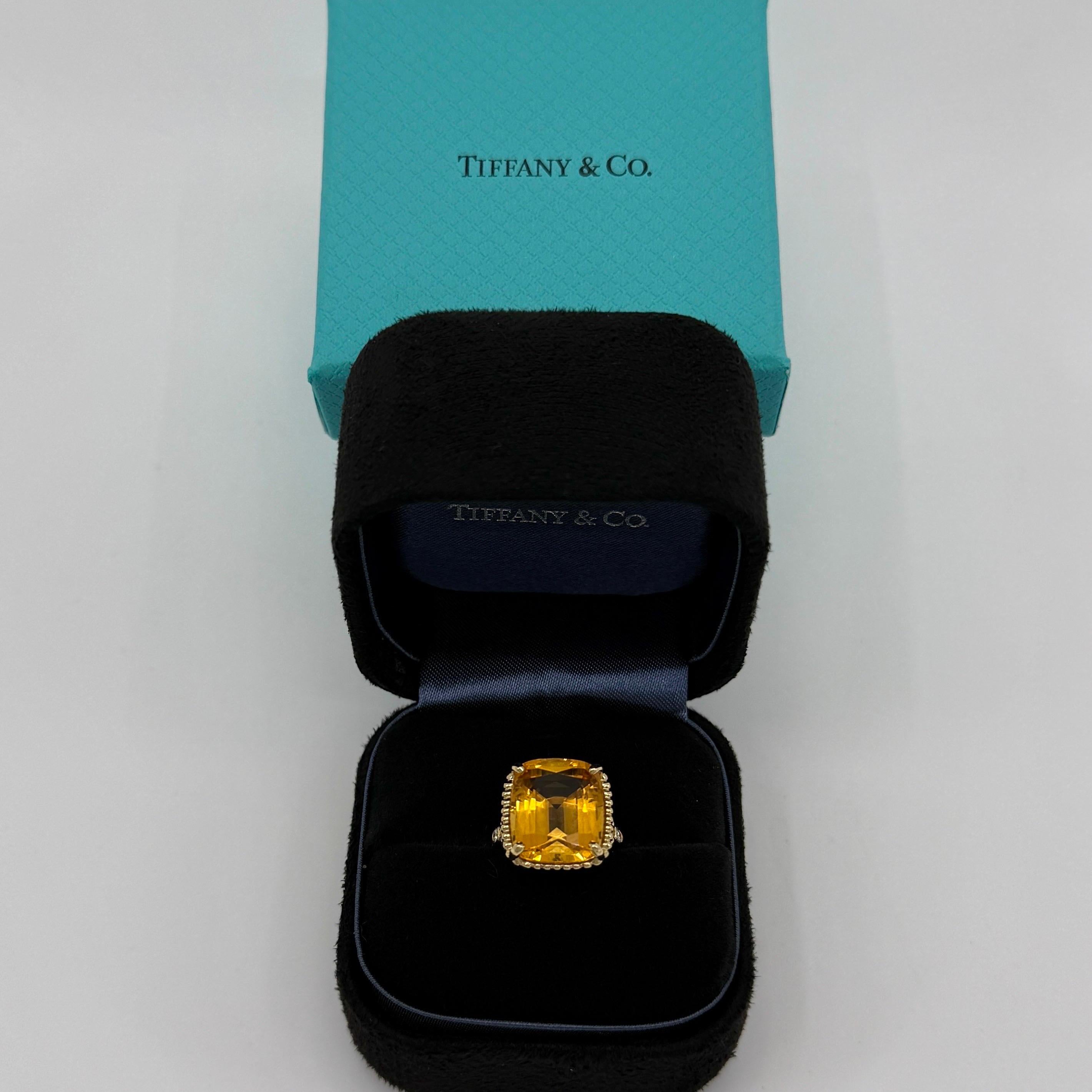 Rare Tiffany & Co. Bague scintillante taille coussin en or jaune 18 carats avec citrine et diamants 6