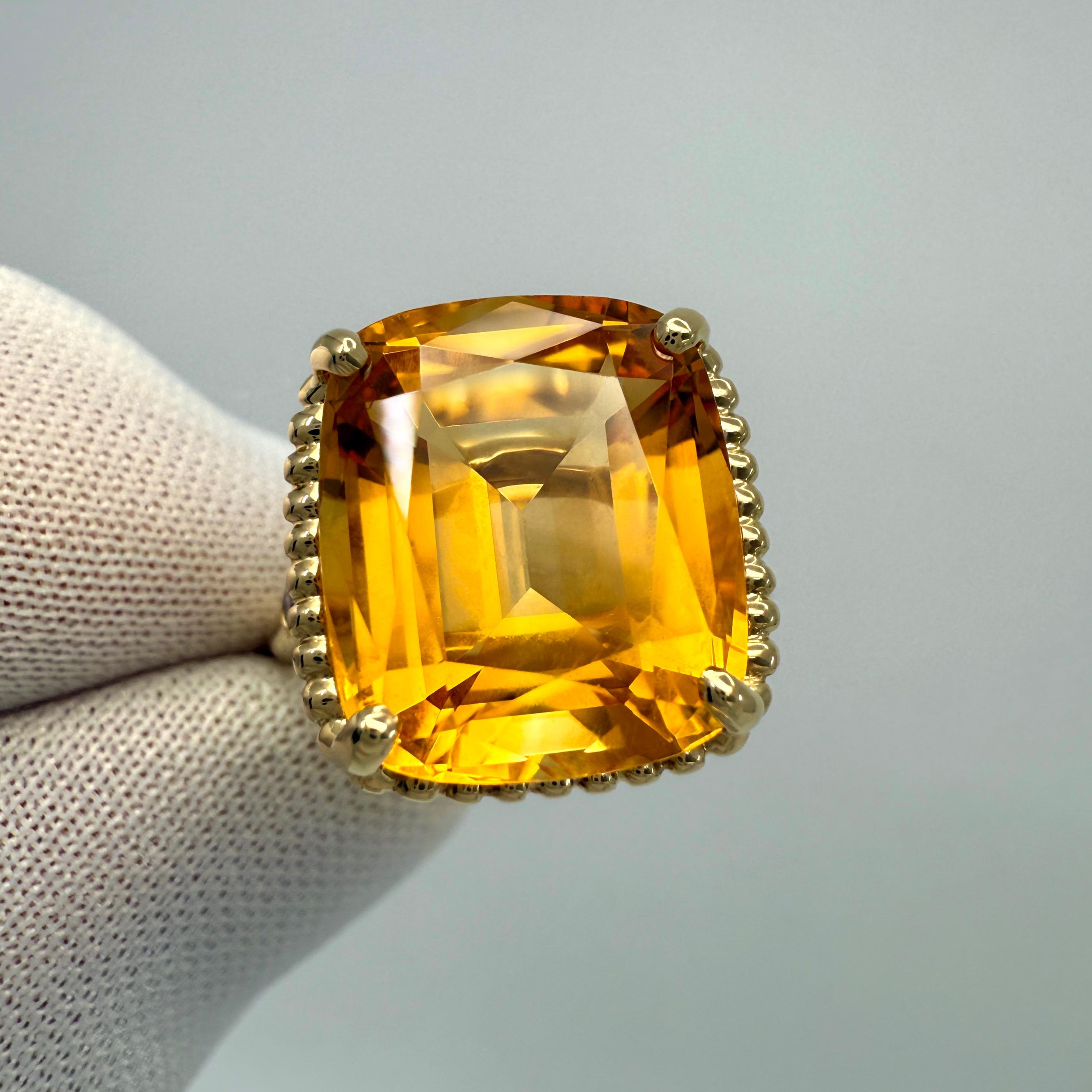 Taille coussin Rare Tiffany & Co. Bague scintillante taille coussin en or jaune 18 carats avec citrine et diamants