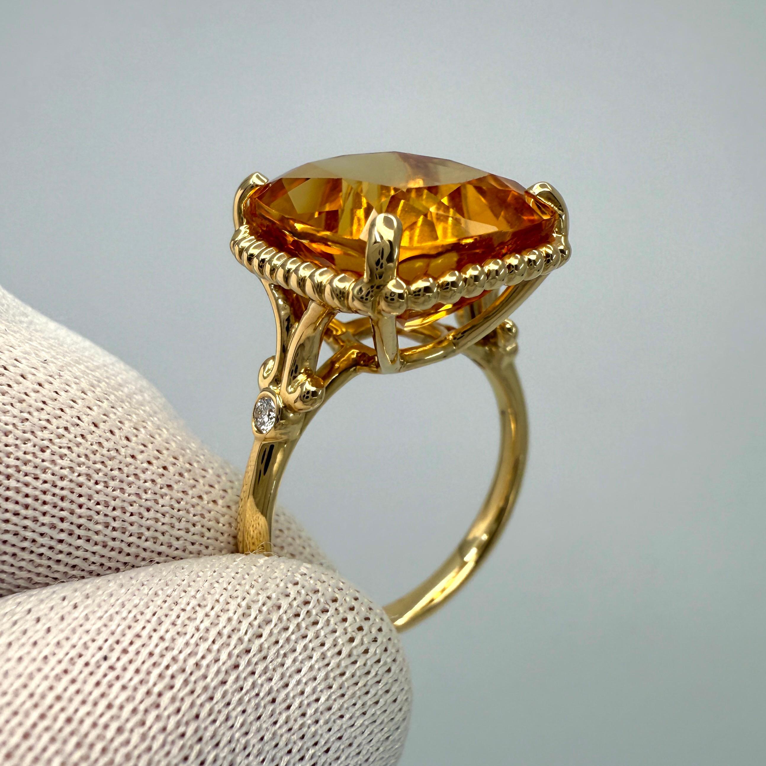 Rare Tiffany & Co. Bague scintillante taille coussin en or jaune 18 carats avec citrine et diamants Excellent état à Birmingham, GB