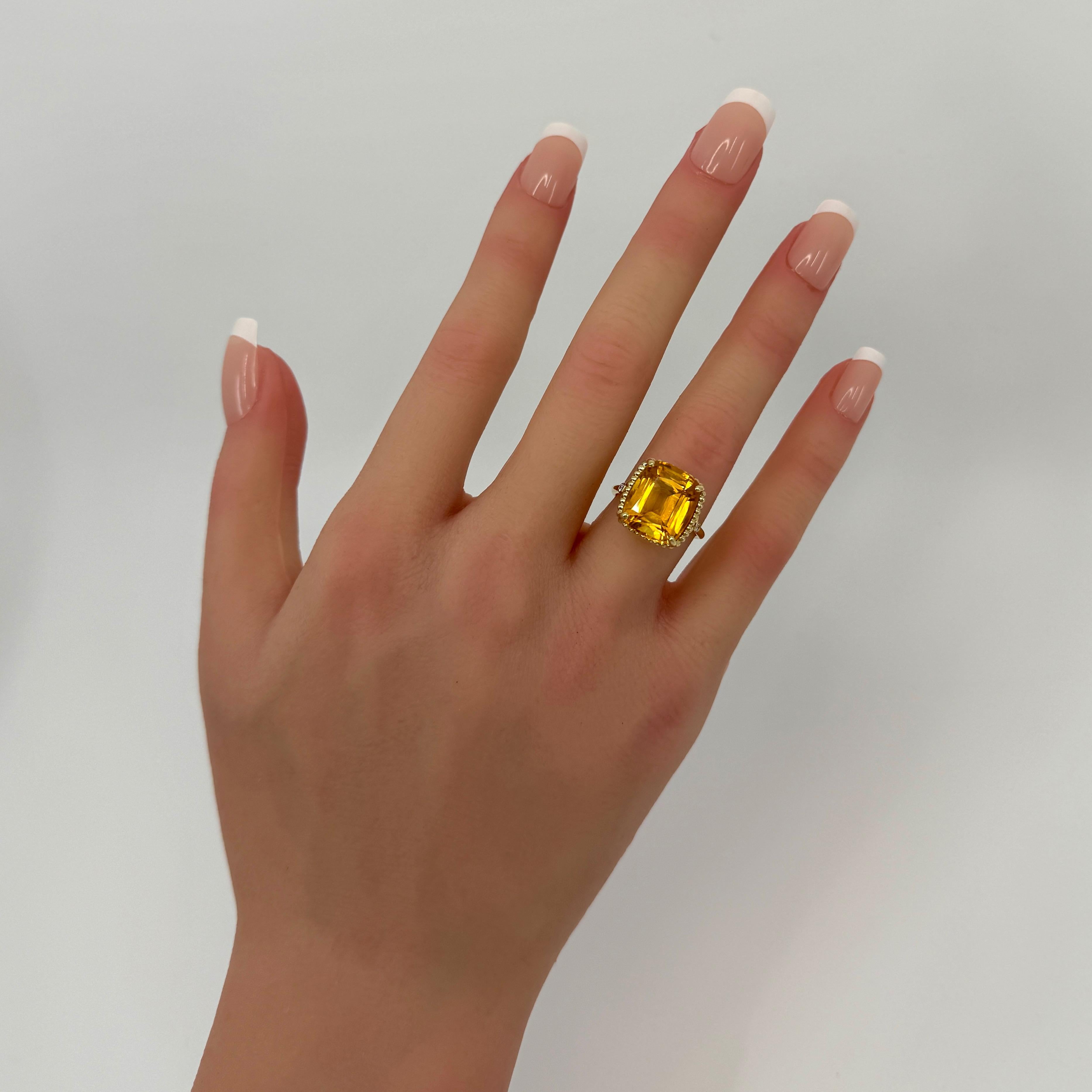  Rare Tiffany & Co. Bague scintillante taille coussin en or jaune 18 carats avec citrine et diamants Unisexe 